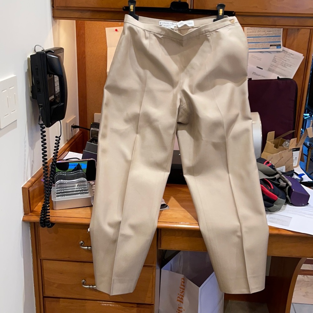 Tan silk cropped pants